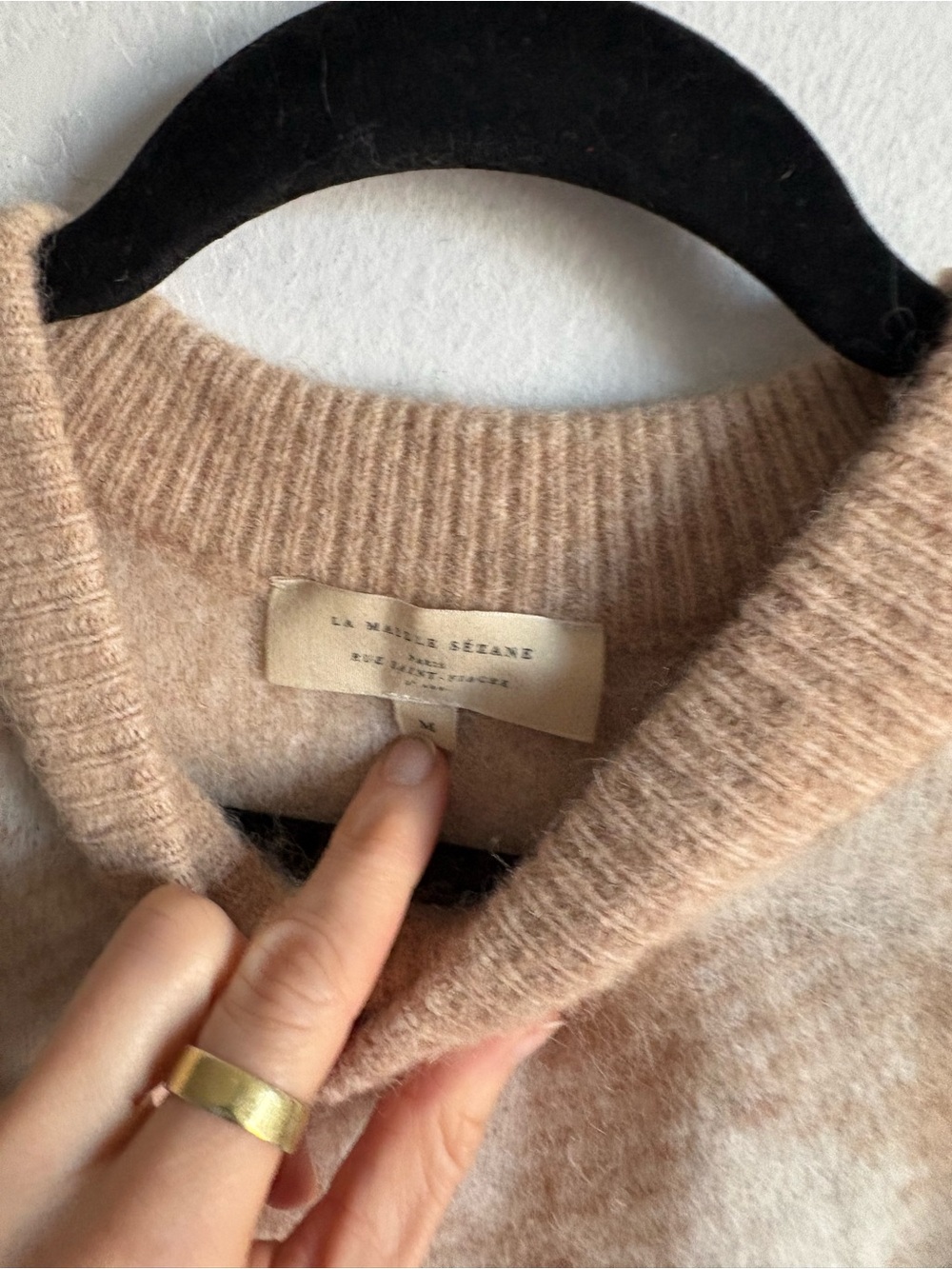 Sezane Sz M Becky Tan Checker Baby Alpaca Blend Relaxed Sweater - Picture 5 of 11